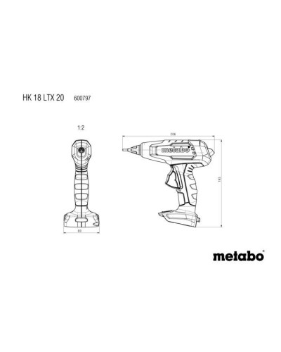 Клейовий пістолет Metabo HK 18 LTX 20, 18В, стрижні 11мм, подача 20г/хв (без АКБ та ЗП) (600797850)