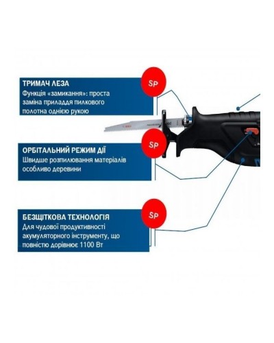 Шабельна пила Bosch GSA 185-LI, 18 В, пропил 230мм, хід 28мм (без АКБ та ЗП) (0.601.6C0.020)