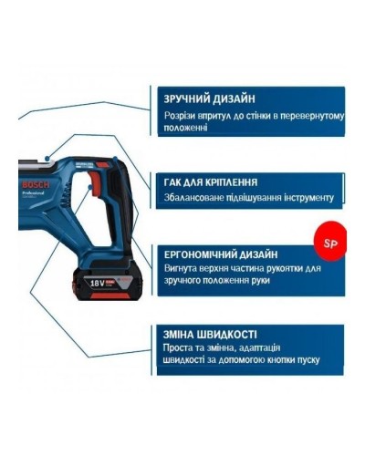 Шабельна пила Bosch GSA 185-LI, 18 В, пропил 230мм, хід 28мм (без АКБ та ЗП) (0.601.6C0.020)