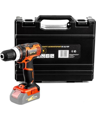 Шуруповерт GTM DS18/40P, 18В, 40Нм, 2шв, (без АКБ та ЗП) (DS18/40P_BARE TOOL)