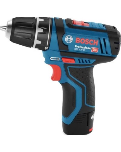 Шуруповерт Bosch GSR 12V-15 12В, 2х2А/год, 15-30Нм, 0-400/400-1300об/хв, набір 10 біт, кейс (0.601.868.10G)