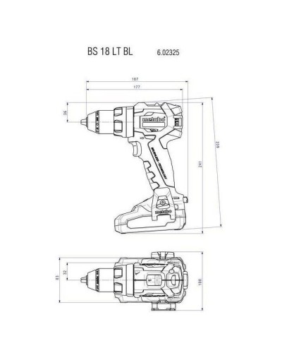 Шуруповерт Metabo BS 18 LT BL 18В, 34-75Нм, 0-600·0-2100об/хв, 1.6кг (без АКБ та ЗП) (602325890)
