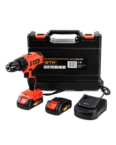 Шуруповерт GTM DSI18/60BL з ударом, 18V, 60Нм, 2x2Ah (DSI18/60BL)