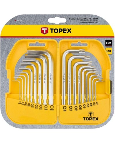 Набір інструментів Topex ключі шестигранні HEX и Torx, набір 18 шт.*1 уп. (35D952)