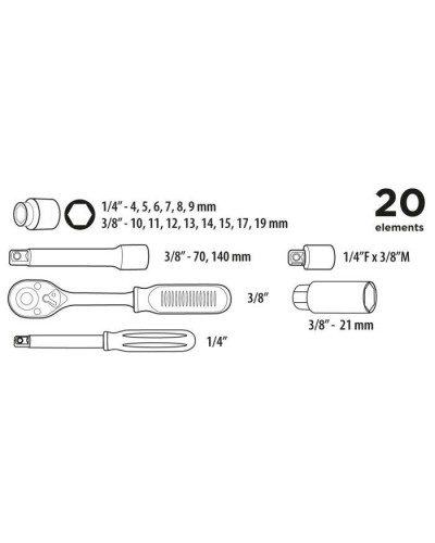 Набір інструментів Top Tools змінних головок 1/4", 3/8" 20 од. (38D520)