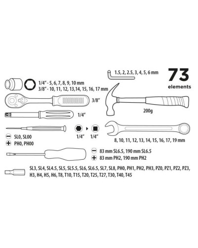 Набір інструментів Top Tools 1/4", 3/8", 73 ед. (38D500)