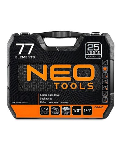 Набір інструментів Neo Tools 1/2", 1/4", CrV, 77 шт. (08-915)