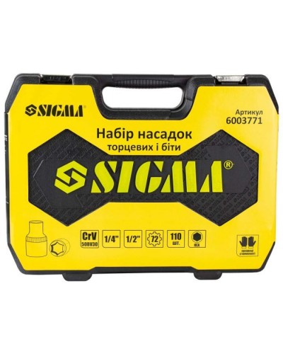 Набір інструментів Sigma насадок торцевих та біт 1/4", 1/2" 110шт CrV mid (6003771)