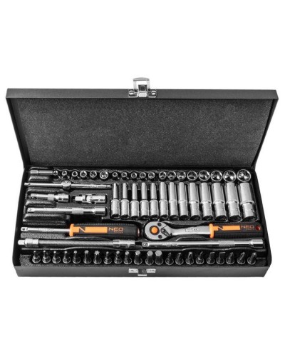 Набір інструментів Neo Tools 63шт, 1/4", CrV, металевий кейс (10-008)