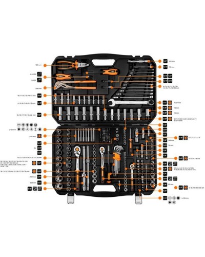Набір інструментів Neo Tools 233шт, 1/2", 1/4", 3/8", CrV, кейс (10-078)