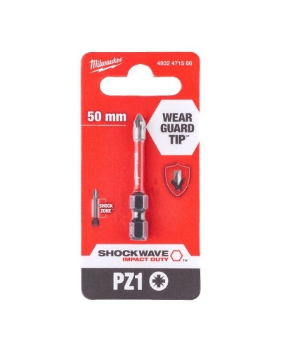 Біта для шуруповерта Milwaukee SHOCKWAVE, PZ1, 50мм 1шт (4932471566)