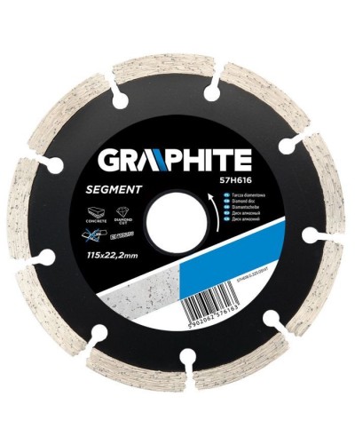 Круг відрізний Graphite алмазний, сегментовиний, 115х 22.2мм, висота сегменту 8мм, (57H616)