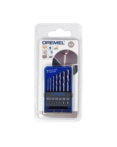 Набір свердл Dremel по металу 628, 7шт., 0.8,1.2,1.6,2.0,2.4,2.8,3.0 мм, HSS (2.615.062.832)