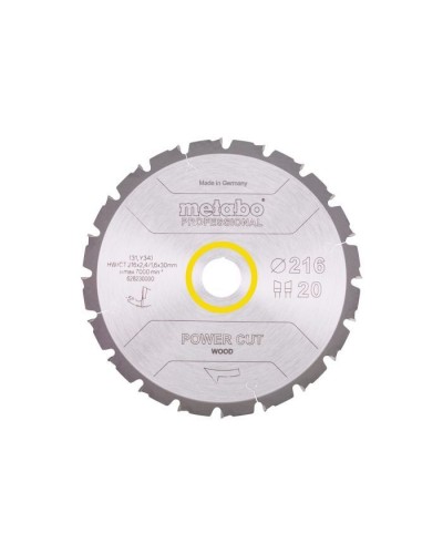 Диск пильний Metabo Power Cut Wood - Professional, 216х30мм, 20 зубців (628230000)
