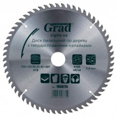 Диск пильний Grad по дереву з твердосплавними напайками 250×32(30;25.4)×60T GRAD (1958775) (1958775)