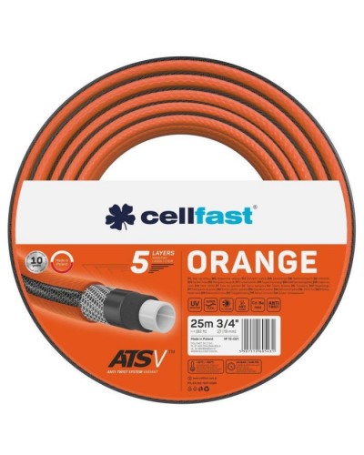 Шланг для поливу Cellfast ORANGE, 3/4', 25 м, 5 шарів, до 24 Бар, -10…50°C (15-021)