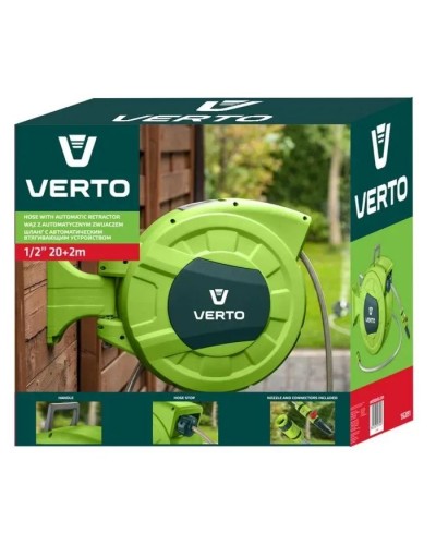 Шланг для поливу Verto на автоматичній котушці, 20м+2м, 1/2" (15G891)