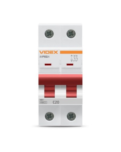 Автоматичний вимикач Videx RS4 RESIST 2п 20А С 4,5кА (VF-RS4-AV2C20)