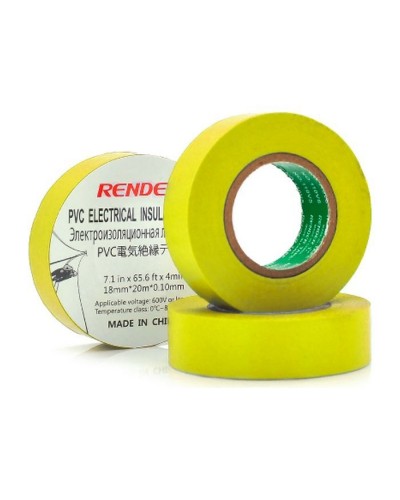 Ізоляційна стрічка Render 0.10мм*18мм*20м Yellow, temp-10+80°С, 2000V, 10 шт. (0,10мм*18мм*20м-Y)