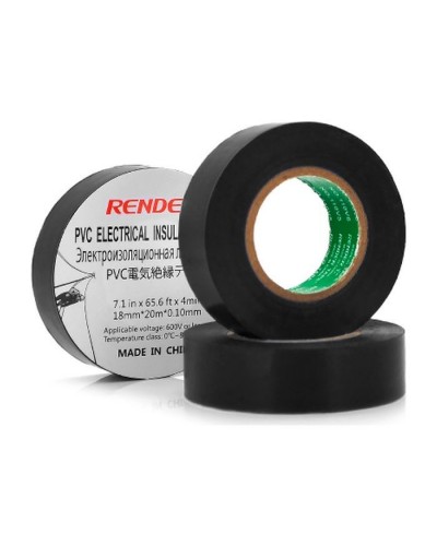Ізоляційна стрічка Render 0.19мм*16мм*7м Black, temp-10+80°С, 2000V, 10 шт. (0,19мм*16мм*7м-Bk)