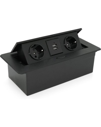 Розетка Voltronic J29L, дві розетки + 2*USB, напольна, висувна (20011)