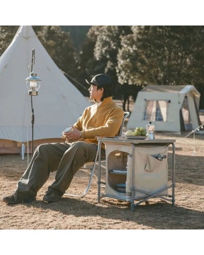 Туристичний стіл Naturehike CNH22JU031 із полицями бежевий (6975641888895)
