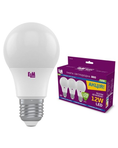 Лампочка ELM B60 12W PA10S E27 4000K 3шт. (18-0184)