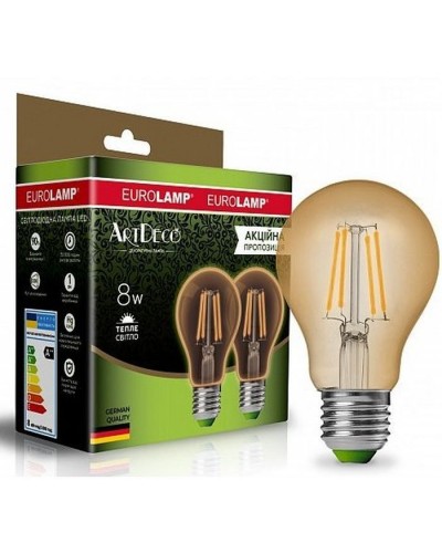 Лампочка Eurolamp A60 8W E27 2700K (deco) акция 1+1 new (MLP-LED-A60-08273(Amber)new)