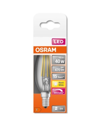 Лампочка Osram LED CL B40 DIM 4,8W/827 230V FIL E14 (4058075437043)