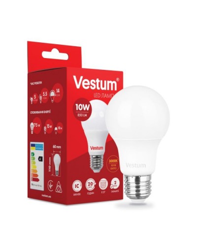 Лампочка Vestum A60 10W 3000K 220V E27 (1-VS-1106)