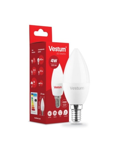 Лампочка Vestum C37 4W 4100K 220V E14 (1-VS-1307)