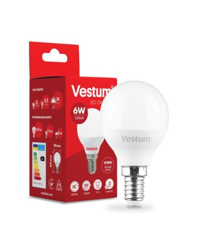 Лампочка Vestum G45 6W 4100K 220V E14 (1-VS-1203)