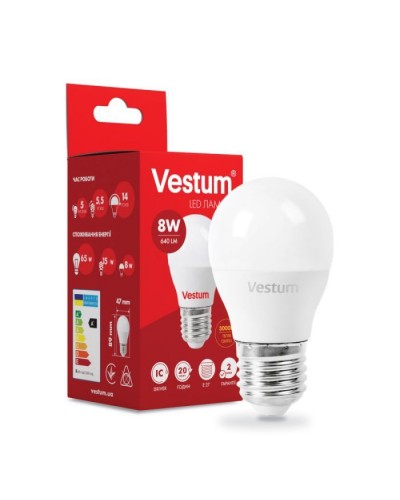 Лампочка Vestum G45 8W 3000K 220V E27 (1-VS-1210)