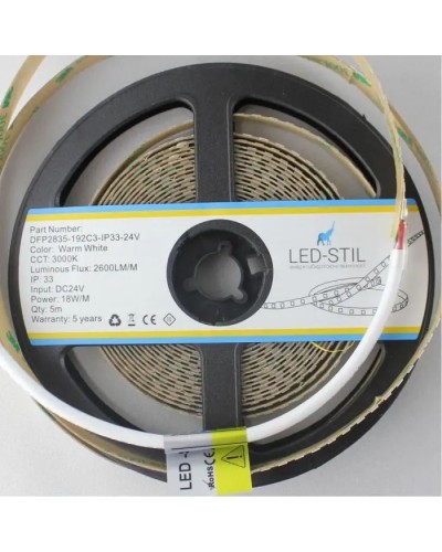 Світлодіодна стрічка LED-STIL 3000K 18 Вт/м 2835 192 діода IP33 24 Вольта 2600 lm тепле світло (DFP2835-192C3-IP33-24V)