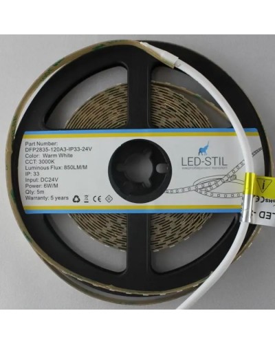 Світлодіодна стрічка LED-STIL 3000K 6 Вт/м 2835 128 діодів IP33 24 Вольта 850 lm тепле світло (DFP2835-128A3-IP33-24V)