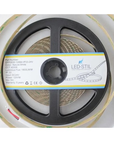 Світлодіодна стрічка LED-STIL 4000K 12 Вт/м 2835 128 діодів IP33 24 Вольта 1800 lm нейтральне світло (DFP2835-128B4-IP33-24V)