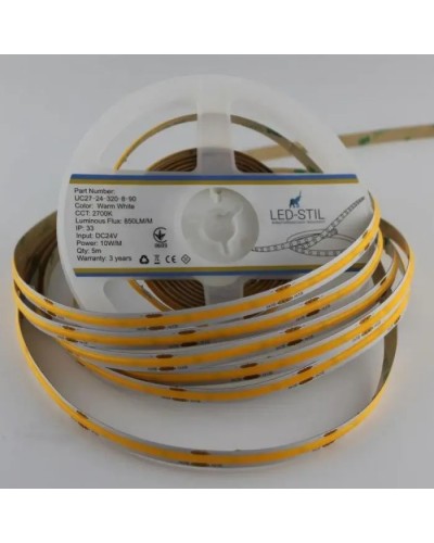 Світлодіодна стрічка LED-STIL 2700K 10 Вт/м COB 320 діодів IP33 24 Вольта 850 lm тепле світло (UC27-24-320-8-90)