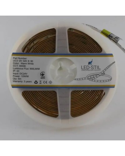 Світлодіодна стрічка LED-STIL 3000K 10 Вт/м COB 320 діодів IP33 24 Вольта 900 lm тепле світло (UC3-24-320-8-90)
