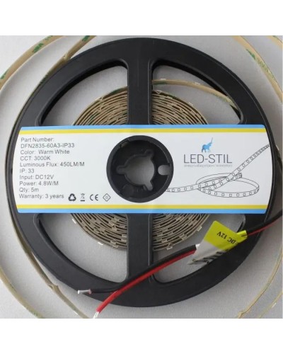 Світлодіодна стрічка LED-STIL 3000K 4,8 Вт/м 2835 60 діодів IP33 24 Вольта 450 lm (DFN2835-60A3-IP33-24V)