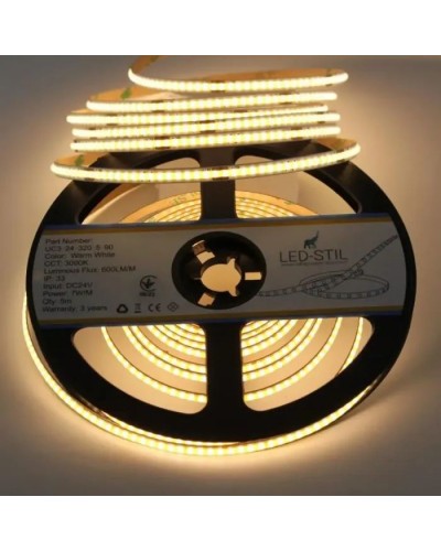 Світлодіодна стрічка LED-STIL 3000K 7 Вт/м COB 320 діодів IP33 24 Вольта 600 lm тепле світло , вузька (UC3-24-320-5-90)