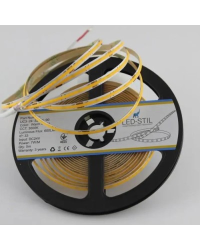 Світлодіодна стрічка LED-STIL 3000K 7 Вт/м COB 320 діодів IP33 24 Вольта 600 lm тепле світло , вузька (UC3-24-320-5-90)